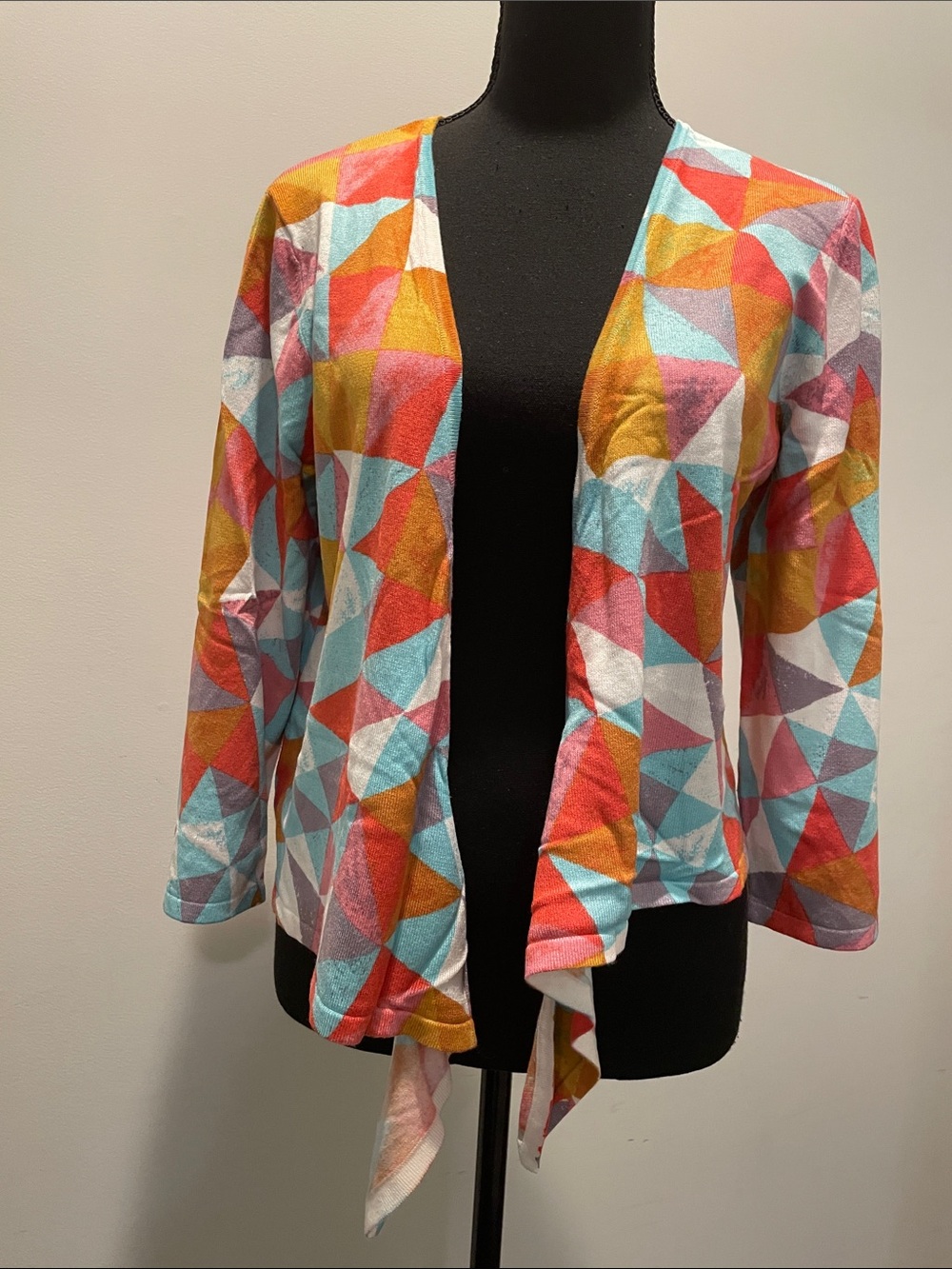 Cable & Gauge Multicolor Geometric Print Mini Cardigan Size L Color Block Artsy